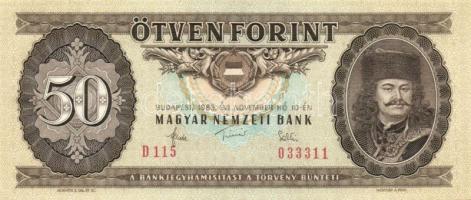 1969. 50Ft + 1983. 50Ft + 1989. 50Ft + 1986. 50Ft (2x) egymásutáni sorszámmal T:II,II-