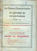 1913 Az Óbudai Chewra Kadisa zárszámadása; Bichler I. nyomdája / Schlussrechnung der Óbudaer Chewra Kadisa; Bichler I. Druckerei