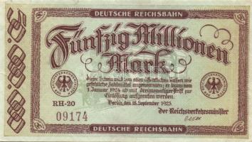 Németország/Deutsche Reichsbahn 1923. 20.000.000M (4x) + 50.000.000M T:II