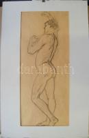 1889 Lohr Ferenc - Férfi akt grafika, jelzett, 390x605 mm