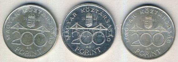 1992. 200Ft Ag "MNB" + 1993. 200Ft Ag "MNB" + 1994. 200Ft Ag "Deák" T:...