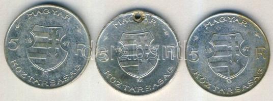 1947. 5Ft Ag "Kossuth" (3x) T:2,2/3 ly. ph