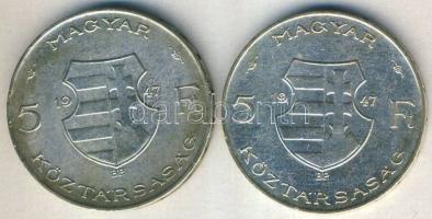 1947. 5Ft Ag "Kossuth" (2x) T:2-,3 ph