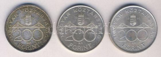 1992-94. 200Ft Ag "Deák + MNB" (3x) T:2