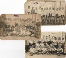 Ca. 1910 VTE labdarúgócsapata 3db gyűrött, törött fotólap