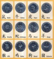 Szomália 2000. 10Sh 12db klf kínai állatövi jegyek emlékkiadása, eredeti dísztokban, leírással és ta...