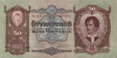 1932. 50P (2x) egymásutáni sorszámmal T:I,II+(kicsit bepöndörödött papír)