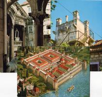 Marco-Polo szülőháza Korculan, és Diocletianus császár palotája Spliten (3 db Jugoszláv modern képeslapon)