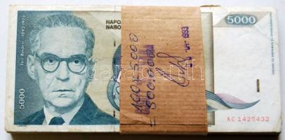Jugoszlávia 1992. 5000D (100x) kötegelve T:vegyes