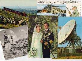 5 db svéd és francia képeslap (A svéd királyi pár, Gusztáv Adolf szobra Gőteborgban, a Lessivei Tv antenna, hország üdvözlete az óceán partjáról M.o.-ra)