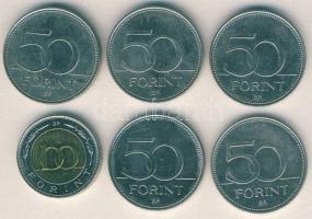 2002. 100Ft "Kossuth" + 2004-2007. 50Ft 5db klf emlékverete T:1,2