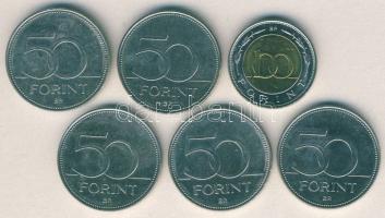 2002. 100Ft "Kossuth" + 2004-2007. 50Ft 5db klf emlékverete T:1,2