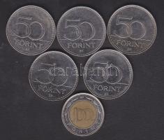 2002. 100Ft "Kossuth" + 2004-2007. 50Ft 5db klf emlékverete T:1,2