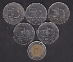 2002. 100Ft "Kossuth" + 2004-2007. 50Ft 5db klf emlékverete T:1,2