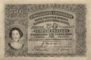 Svájc 1941. 50Fr csak előlapi fekete-fehér fakszimile T:II+