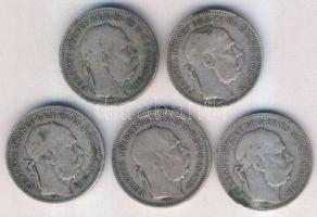 1893-1894. 1K (5x) Ag T:vegyes