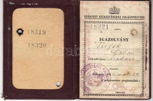 1943 Személyazonossági igazolvány budapesti illetékbélyeggel