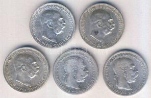 Ausztria 1893-1916. 1K (5x) klf évszámmal Ag T:vegyes