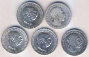 Ausztria 1893-1916. 1K (5x) klf évszámmal Ag T:vegyes