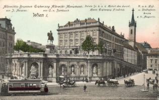 Vienna I. Albrecht monument and the Friedrich Palace with trams