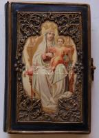 cca 1910 Üdvözlégy Mária: imakönyv dekoratív rézveretes, kapcsos kötésben 8x12 cm