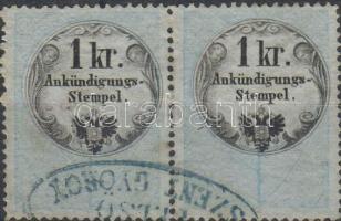 1859 1kr Hirdetménybélyeg párban/ 1kr Ankündigungs-Stempelmarke Paar