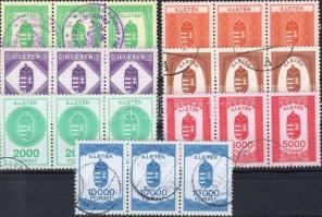 2000 Okmánybélyeg teljes sorozat hármas csíkokban/ Stempelmarken, kompl. Satz von 7 Marken in Dreierstreifen