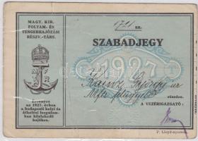 1927 MFTR szabadjegy 2 fő részére