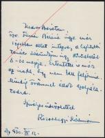 1930 Rózsahegyi Kálmán színész autográf levele