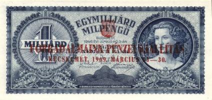 1946. 1.000.000.000MP "Forradalmaink pénzei kiállítás Kecskemét, 1969. március 23-30" felülbélyegzéssel T:I