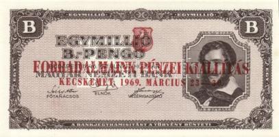 1946. 1.000.000BP "Forradalmaink pénzei kiállítás Kecskemét, 1969. március 23-30" felülbélyegzéssel T:I