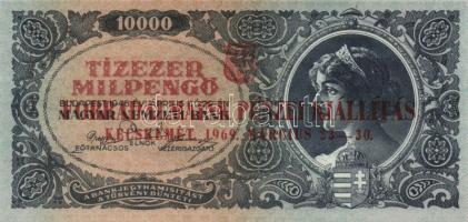 1946. 10000MP "Forradalmaink pénzei kiállítás Kecskemét, 1969. március 23-30" felülbélyegzéssel T:I