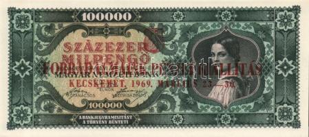 1946. 100000MP "Forradalmaink pénzei kiállítás Kecskemét, 1969. március 23-30" felülbélyegzéssel T:I