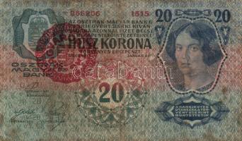 1913. 20K II.kiadás "Magyarország" piros körbélyegzővel T:III