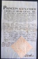 1822 Alexander papírján Jordánszky Elek és Lipthay András püpökök aláírása