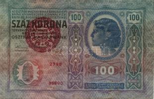 1912 100K (2x) "Magyarország" piros körbélyegzővel T:III
