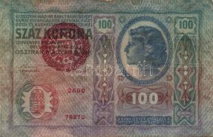 1912 100K (2x) "Magyarország" piros körbélyegzővel T:III