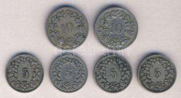 Svájc 1883-1910. 5R (4x), 10R (2x) ritkább évszámokkal! T:vegyes