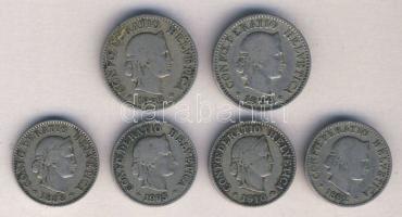 Svájc 1883-1910. 5R (4x), 10R (2x) ritkább évszámokkal! T:vegyes