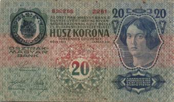 1913. 20K (2x) magyar oldalon román bélyegzővel! T:III