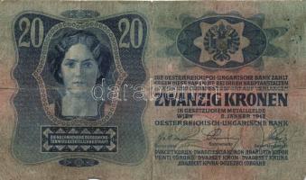 1913. 20K (2x) magyar oldalon román bélyegzővel! T:III