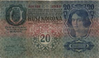 1913. 20K (2x) magyar oldalon román bélyegzővel! T:III