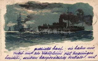 1899 Torpedo ship Meissner & Buch litho (wet damage)