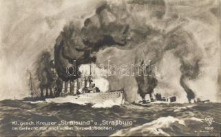 English torpedo ships against the German warships Stralsund and Strassburg
