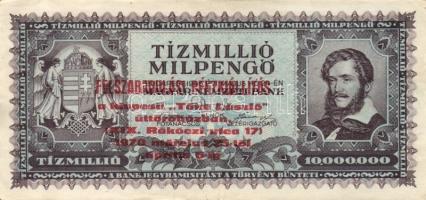 1945. 10.000.000P "Forradalmaink pénzei kiállítás Kecskemét, 1969. március 23-30" felülbél...