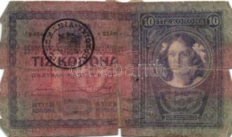 1904. 10K (2x) román körbélyegzővel T:IV + 1914. 100K (2x)piros "Magyarország" körbélyegzővel T:III