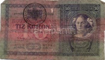 1904. 10K (2x) román körbélyegzővel T:IV + 1914. 100K (2x)piros "Magyarország" körbélyegző...