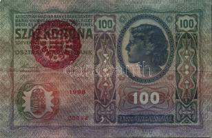 1904. 10K (2x) román körbélyegzővel T:IV + 1914. 100K (2x)piros "Magyarország" körbélyegző...