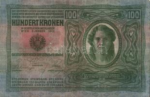 1904. 10K (2x) román körbélyegzővel T:IV + 1914. 100K (2x)piros "Magyarország" körbélyegző...