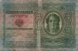 1904. 10K (2x) román körbélyegzővel T:IV + 1914. 100K (2x)piros "Magyarország" körbélyegző...